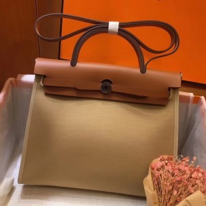 Hermes Herbag Zip 31cm Bag In Brown And Beige