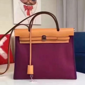 Hermes Herbag Zip PM 31cm Bag In Fuchsia Canvas