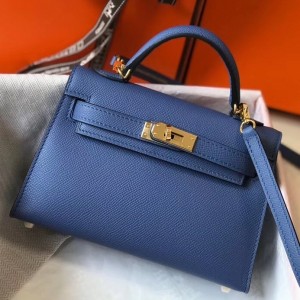 Hermes Kelly Mini II Bag In Blue Agate Epsom Leather