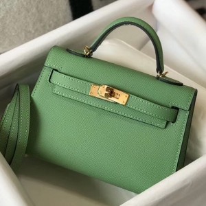 Hermes Kelly Mini II Bag In Vert Criquet Epsom Leather