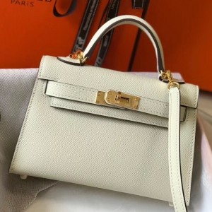 Hermes Kelly Mini II Bag In White Epsom Leather