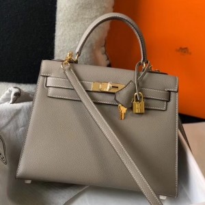 Hermes Gris Asphalt Epsom Kelly 28cm Sellier Bag GHW