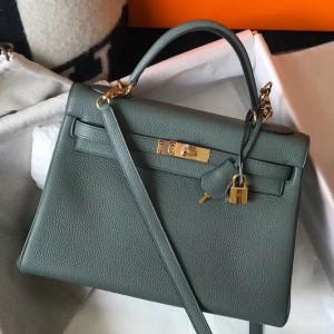 Hermes Vert Amande Clemence Kelly 32cm Retourne Bag