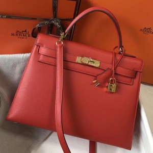 Hermes Red Epsom Kelly 32cm Sellier Bag