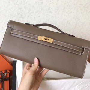 Hermes Taupe Epsom Kelly Cut Handmade Bag