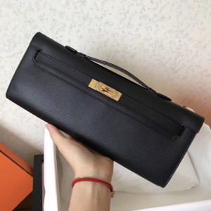 Hermes Black Epsom Kelly Cut Handmade Bag