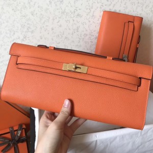 Hermes Orange Epsom Kelly Cut Handmade Bag