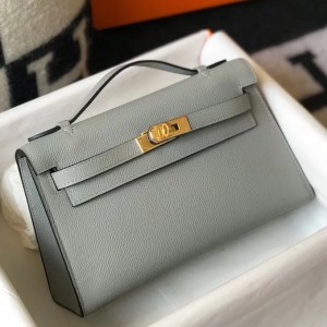 Hermes Kelly Pochette Bag In Blue Glacier Epsom Leather