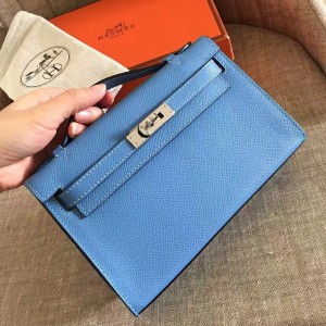 Hermes Blue Paradise Kelly Pochette Epsom Handmade Bag