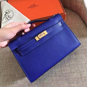 Hermes Blue Electric Kelly Pochette Epsom Handmade Bag