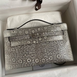 Hermes Kelly Pochette Handmade Bag In Natural Lizard Skin