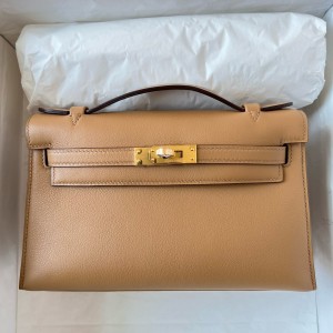 Hermes Kelly Pochette Handmade Bag In Chai Swift Calfskin