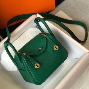 Hermes Mini Lindy Bag In Green Clemence Leather