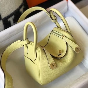 Hermes Mini Lindy Bag In Jaune Poussin Clemence Leather