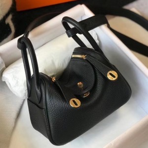 Hermes Mini Lindy Bag In Black Clemence Leather