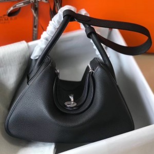 Hermes Lindy 26cm Bag In Black Clemence With PHW
