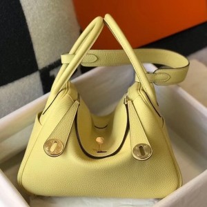 Hermes Lindy 30cm Bag In Jaune Poussin Clemence Leather