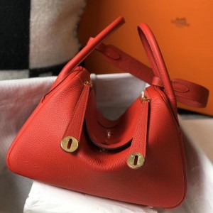 Hermes Lindy 30cm Bag In Red Clemence Leather