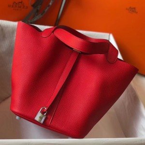 Hermes Picotin Lock 18 Bag In Red Clemence Leather