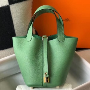 Hermes Picotin Lock 18 Bag In Vert Criquet Clemence Leather