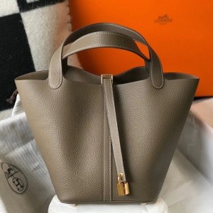 Hermes Picotin Lock 22 Bag In Taupe Clemence Leather