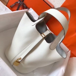 Hermes White Picotin Lock MM 22cm Handmade Bag