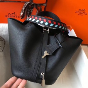 Hermes Black Picotin Lock 18 Bag With Braided Handles