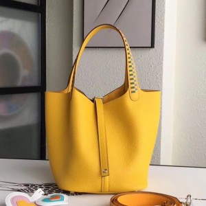 Hermes Yellow Picotin Lock 22cm Braided Handle Bag