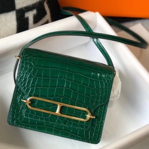 Hermes Roulis Mini Bag In Green Embossed Crocodile Calfskin