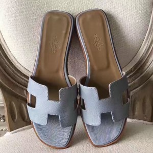 Hermes Oran Sandals In Blue Lin Epsom Leather