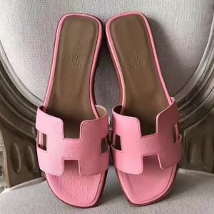 Hermes Oran Sandals In Pink Epsom Leather