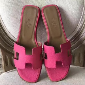 Hermes Oran Sandals In Rose Red Epsom Leather