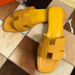 Hermes Oran Slide Sandals In Yellow Epsom Calfskin