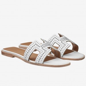 Hermes Oran Studs Sandals In White Leather