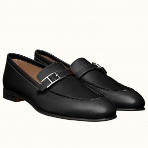 Hermes Men's Monterey Loafers In Black Calfskin