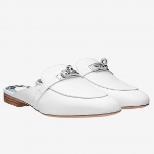 Hermes Oz Mule In White Calfskin Leather