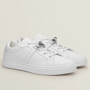 Hermes Men's Day Sneakers in White Leather