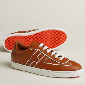 Hermes Boomerang Sneakers In Brown Epsom Calfskin 