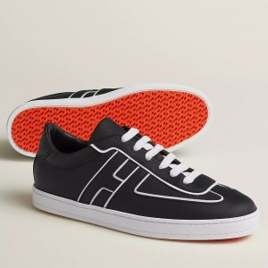 Hermes Boomerang Sneakers In Noir Epsom Calfskin