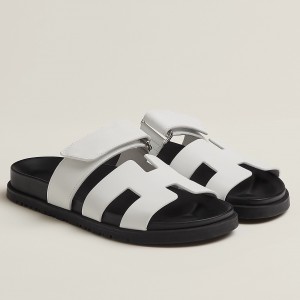 Hermes Men's Chypre Sandals in White Calfskin 