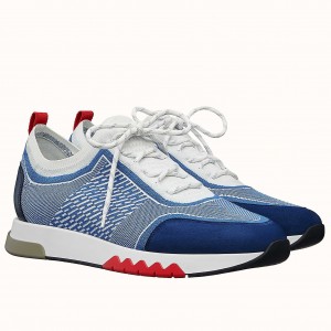 Hermes Blue Addict Sneakers In Bicolor Knit