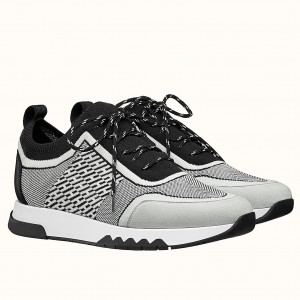 Hermes Grey Addict Sneakers In Bicolor Knit