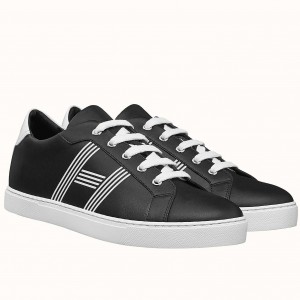 Hermes Avantage Sneakers In Black Calfskin