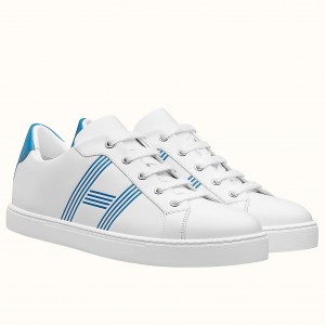 Hermes Avantage Sneakers In White/Mykonos Calfskin