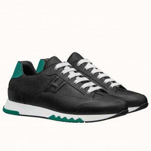 Hermes Trail Sneakers In Black Epsom Calfskin