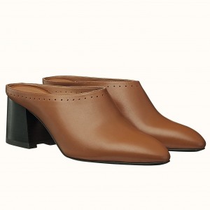 Hermes Trot Mule In Brown Calfskin