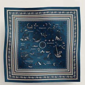 Hermes Blue Tatouages Marins Bandana Shawl 140 
