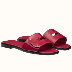 Hermes View Sandals In Ruby Patent Leather
