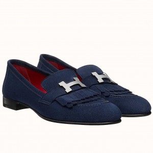 Hermes Royal Loafers In Blue Suede Leather