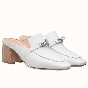 Hermes Blossom Mules In White Goatskin